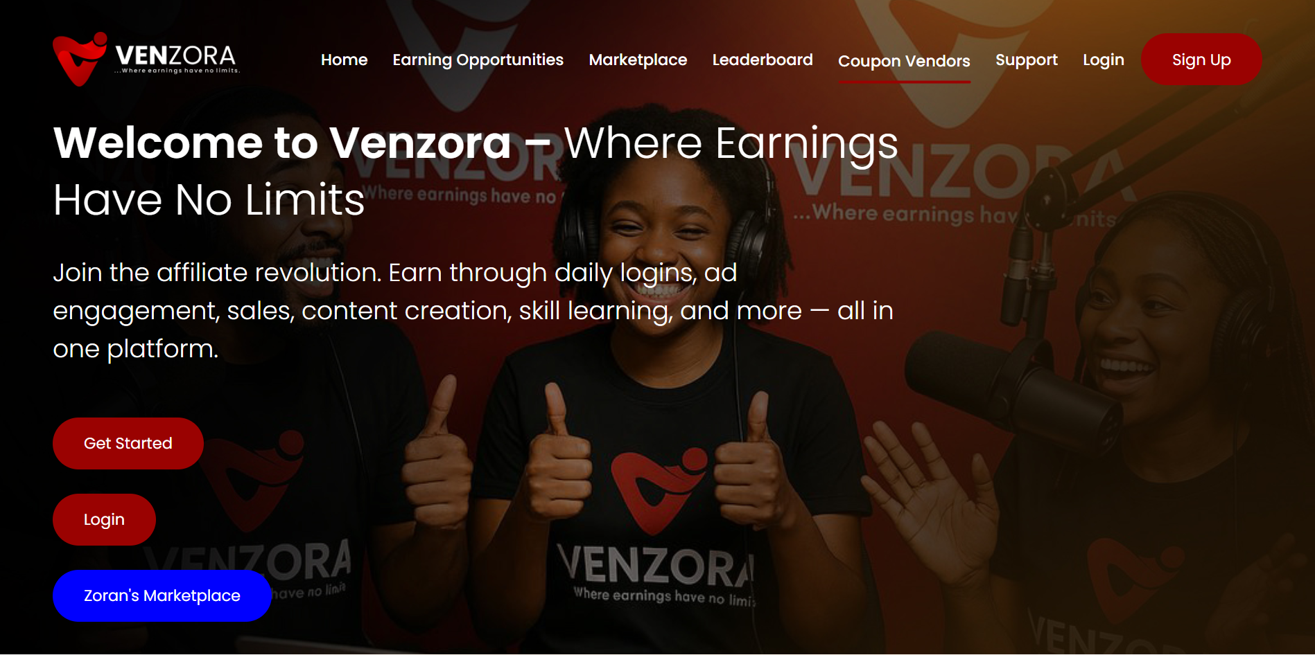 Venzora Network Multivendor Affiliate Platform Website Design